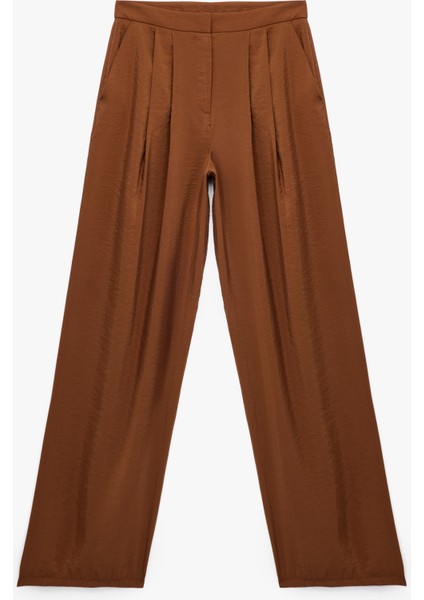 Modal Kumaş Pileli Cepli Geniş Paça Palazzo Pantolon