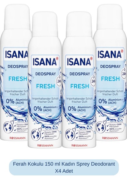 Ferah Kokulu 150 ml Kadın Sprey Deodorant X4 Adet