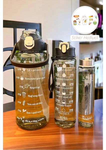 Spor Suluk Matara 3000 ml Siyah Sert Plastik Sızdırmaz Tasarım Taşınabilir 3'lü Set fırsatları