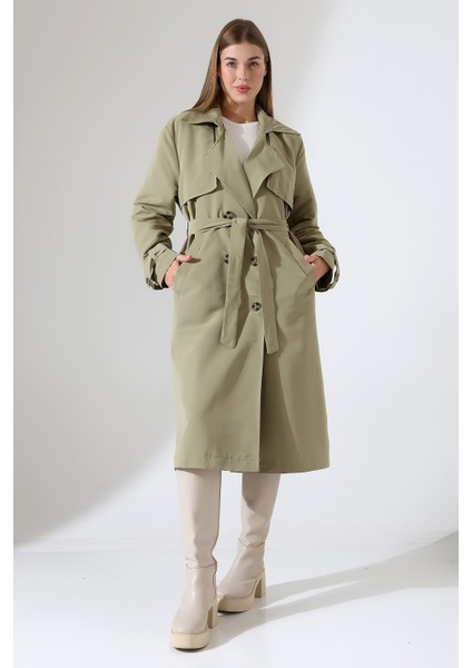 Amazon Keten Kumaş Diz Altı Astaralı Degaje Yaka Düğmeli Yeni Tarz Trenç Kot Mint Yeşil fiyatları