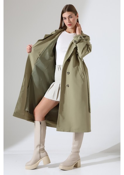 Amazon Keten Kumaş Diz Altı Astaralı Degaje Yaka Düğmeli Yeni Tarz Trenç Kot Mint Yeşil fırsatları