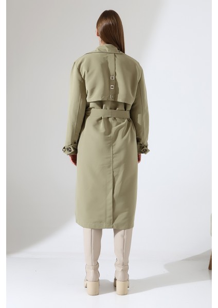 Amazon Keten Kumaş Diz Altı Astaralı Degaje Yaka Düğmeli Yeni Tarz Trenç Kot Mint Yeşil