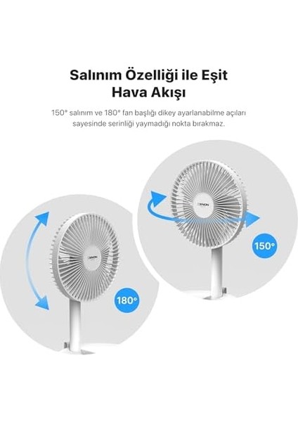 Smart Katlanabilir Vantilatör Doğal Rüzgar Şarj Edilebilir Bataryalı 4 Hız Kademeli Ultra Sessiz Taşınabilir Ayaklı Fan X6103 modelleri