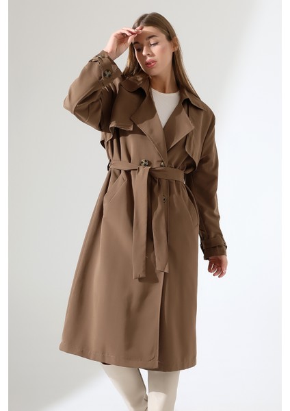 Amazon Keten Kumaş Diz Altı Astaralı Degaje Yaka Düğmeli Yeni Tarz Trenç Kot Sütlü Kahve fiyatları