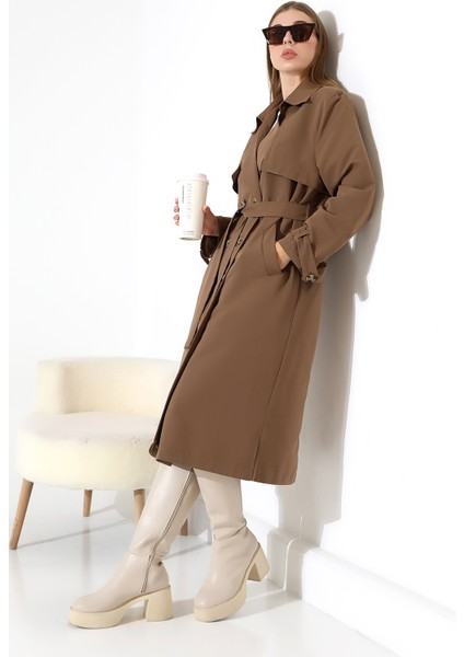 Amazon Keten Kumaş Diz Altı Astaralı Degaje Yaka Düğmeli Yeni Tarz Trenç Kot Sütlü Kahve modelleri