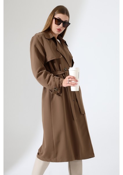 Amazon Keten Kumaş Diz Altı Astaralı Degaje Yaka Düğmeli Yeni Tarz Trenç Kot Sütlü Kahve fırsatları