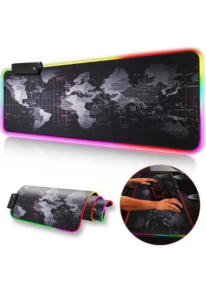 Rgb Mouse Pad LED Işıklı Dünya Baskılı Siyah Renk Gaming Mouse Pad 70X30CM fiyatları