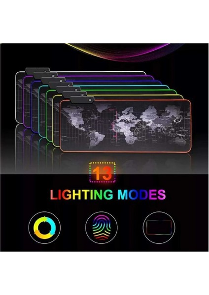 Rgb Mouse Pad LED Işıklı Dünya Baskılı Siyah Renk Gaming Mouse Pad 70X30CM modelleri