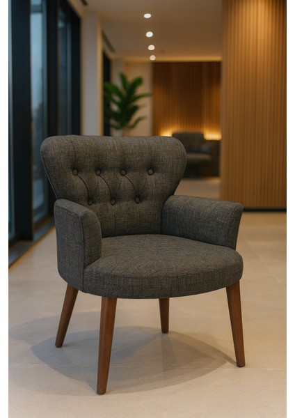 roma Berjer Modern Tekli Koltuk - Keten Kumaş - Ahşap Demonte Ayak - Antrasit fiyatları