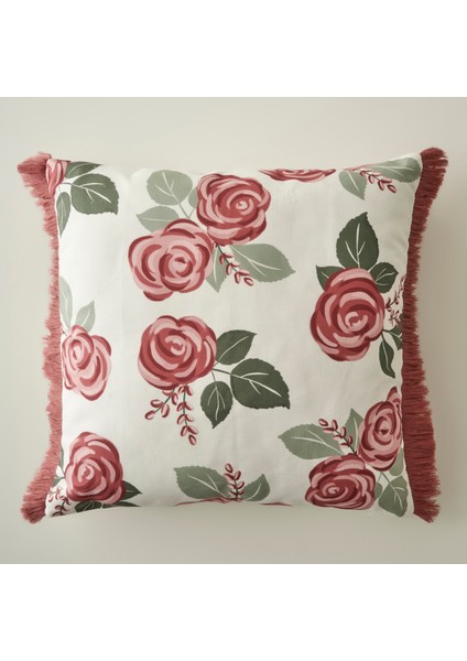 Rose Baskılı Kırlent Kılıfı Krem (43X43 Cm)