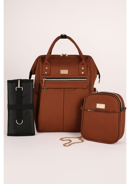 Sevil Collection Elite Anne Bebek Bakım Sırt Çantası kiremit kahve rengi