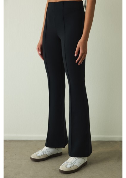 Siyah Yüksek Bel Modal Ispanyol Paça Pantolon