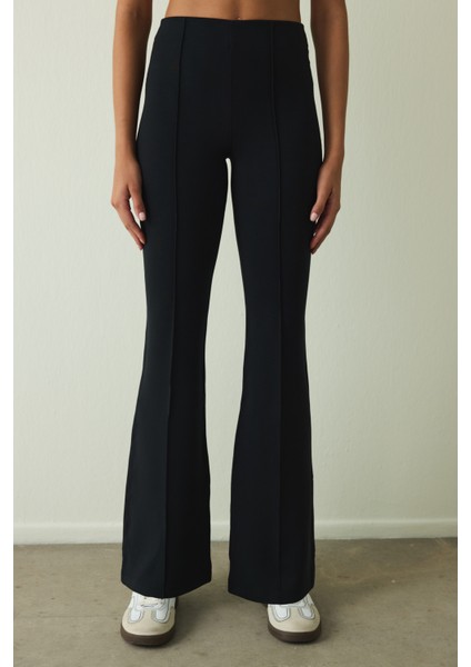 Siyah Yüksek Bel Modal Ispanyol Paça Pantolon fiyatları