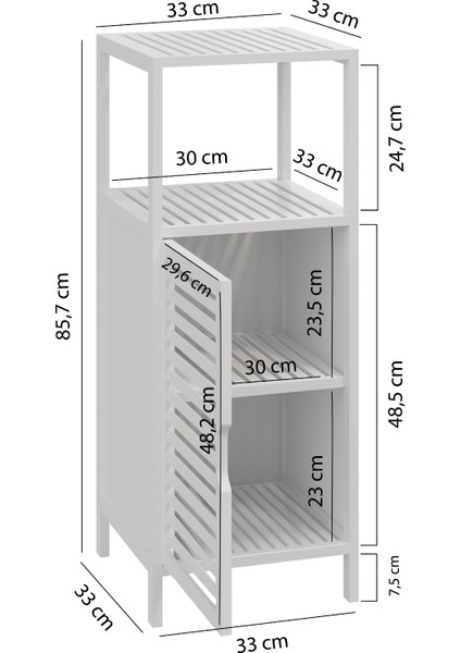 Bambu Beyaz Lake 1 Kapaklı 2 Raflı Banyo Düzenleyici Organizer Dik Dolap DB-0044