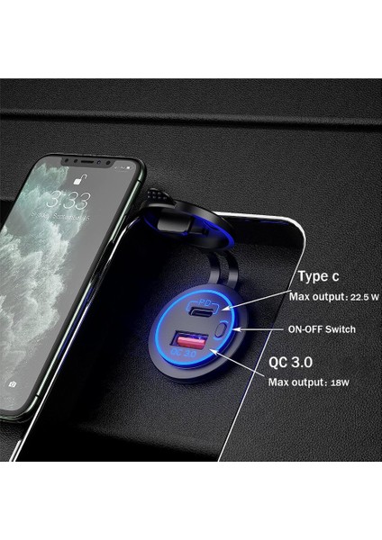 Marine Pano Tip Ikili USB 3.0 + Type C Soket Hızlı Şarj 12-24 Çerçevesiz fiyatları