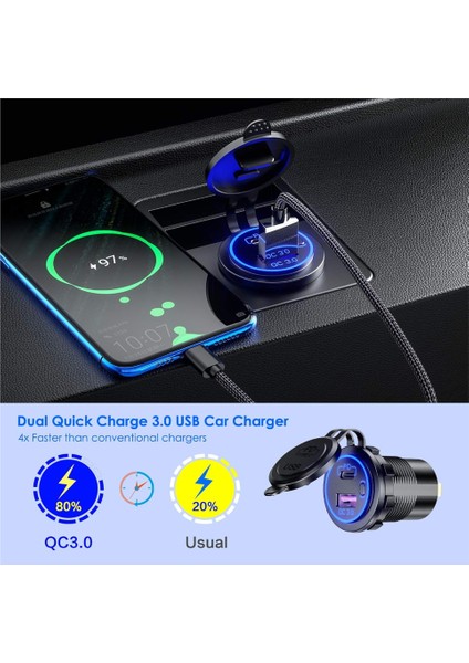 Marine Pano Tip Ikili USB 3.0 + Type C Soket Hızlı Şarj 12-24 Çerçevesiz fırsatları