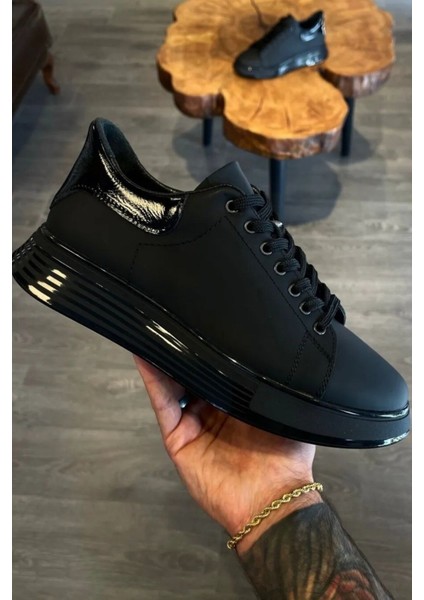 1051 Siyah Mat - Rugan Detay Hakiki Deri Erkek Sneakers