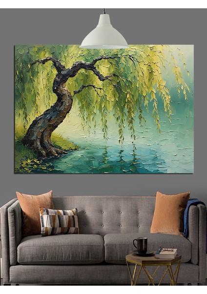 Yeşil Söğüt Ağacı Dekoratif Kanvas - Mdf Ahşap Tablo