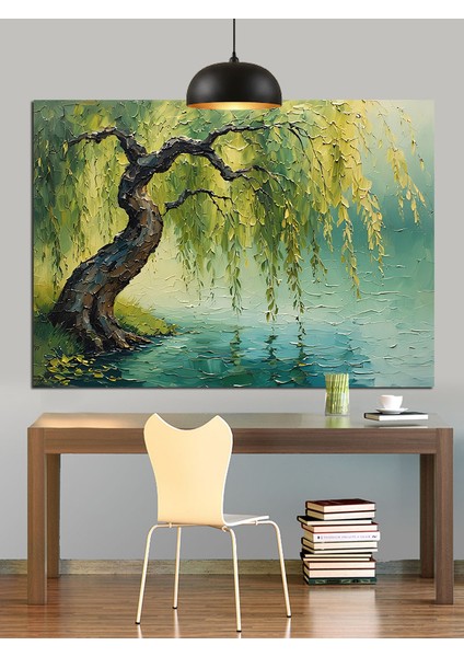 Yeşil Söğüt Ağacı Dekoratif Kanvas - Mdf Ahşap Tablo fiyatları