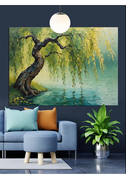 Yeşil Söğüt Ağacı Dekoratif Kanvas - Mdf Ahşap Tablo modelleri