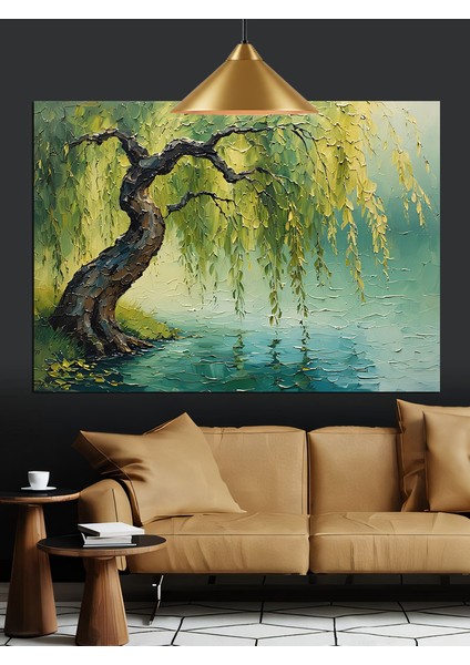 Yeşil Söğüt Ağacı Dekoratif Kanvas - Mdf Ahşap Tablo fırsatları