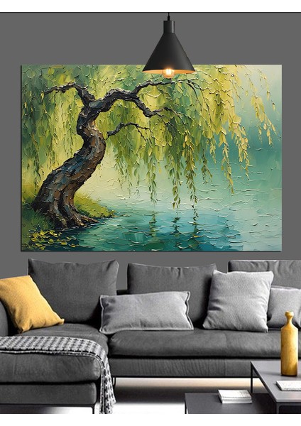 Yeşil Söğüt Ağacı Dekoratif Kanvas - Mdf Ahşap Tablo indirimleri
