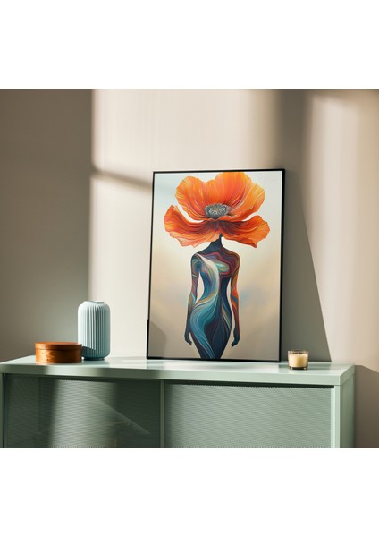 Metal Çerçeveli Gerçek Camlı Tablo, Soyut Kadın ve Çiçek Temalı Tablo Dijital Baskı, Salon, Ofis Tablo fiyatları