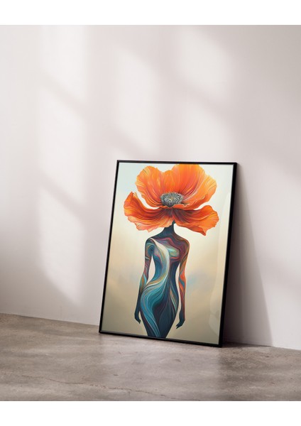 Metal Çerçeveli Gerçek Camlı Tablo, Soyut Kadın ve Çiçek Temalı Tablo Dijital Baskı, Salon, Ofis Tablo fırsatları