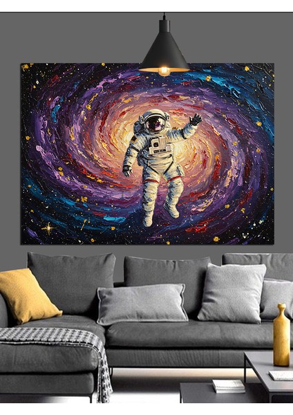 Galaksi Astronot Uzay Dekoratif Kanvas - Mdf Ahşap Tablo
