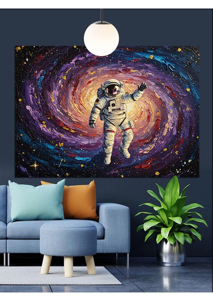 Galaksi Astronot Uzay Dekoratif Kanvas - Mdf Ahşap Tablo fırsatları