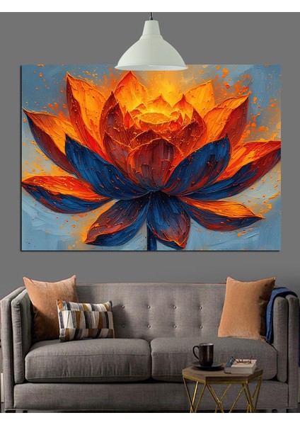 Turuncu Yapraklı Lotus Çiçeği Dekoratif Kanvas - Mdf Ahşap Tablo