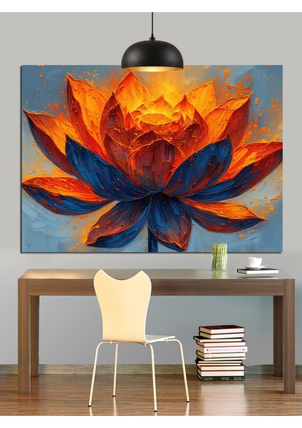 Turuncu Yapraklı Lotus Çiçeği Dekoratif Kanvas - Mdf Ahşap Tablo fiyatları