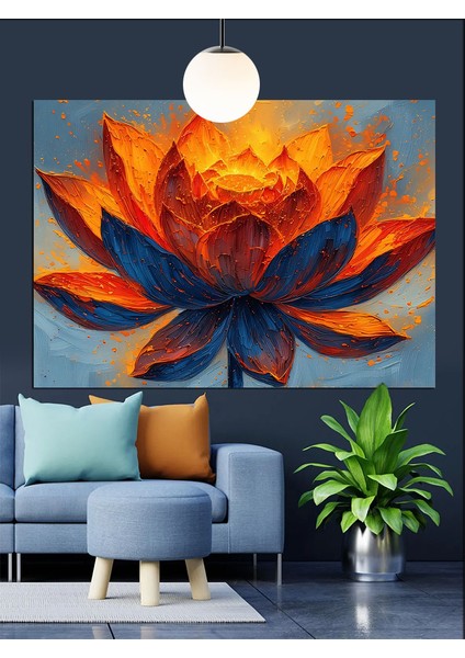 Turuncu Yapraklı Lotus Çiçeği Dekoratif Kanvas - Mdf Ahşap Tablo modelleri