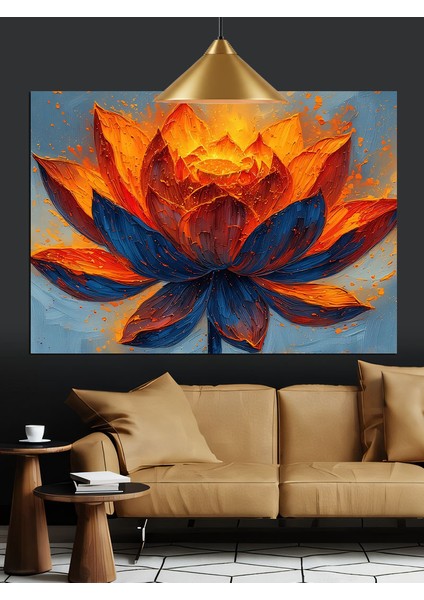 Turuncu Yapraklı Lotus Çiçeği Dekoratif Kanvas - Mdf Ahşap Tablo fırsatları