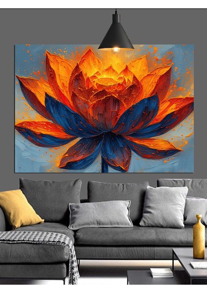 Turuncu Yapraklı Lotus Çiçeği Dekoratif Kanvas - Mdf Ahşap Tablo indirimleri