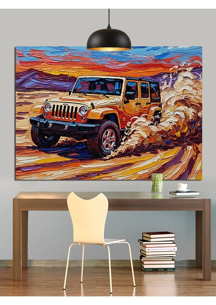 Kumda Hızlı Jeep Araba Dekoratif Kanvas - Mdf Ahşap Tablo