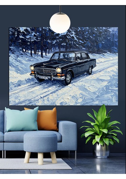 Karlı Siyah Araba Dekoratif Kanvas - Mdf Ahşap Tablo fiyatları
