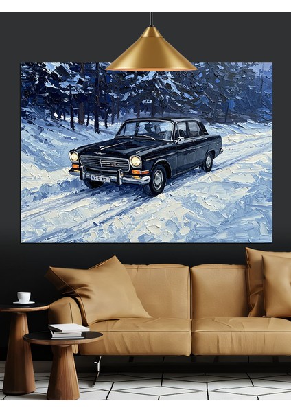 Karlı Siyah Araba Dekoratif Kanvas - Mdf Ahşap Tablo modelleri