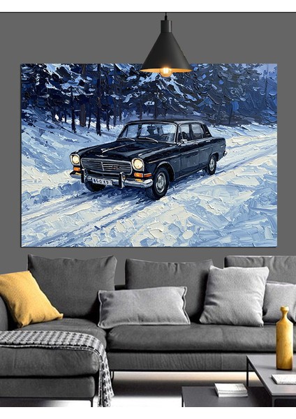 Karlı Siyah Araba Dekoratif Kanvas - Mdf Ahşap Tablo fırsatları