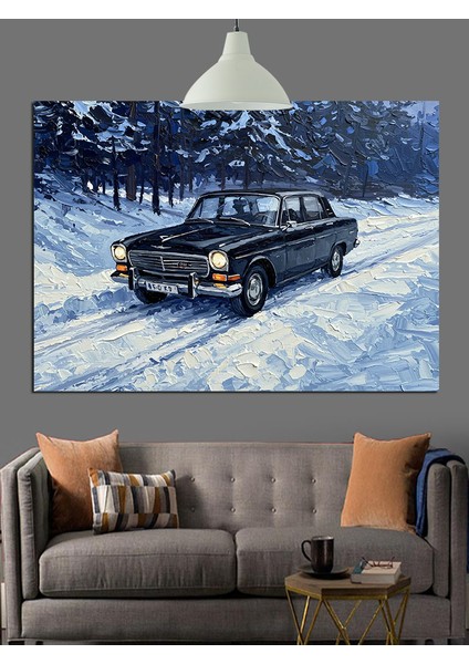 Karlı Siyah Araba Dekoratif Kanvas - Mdf Ahşap Tablo indirimleri