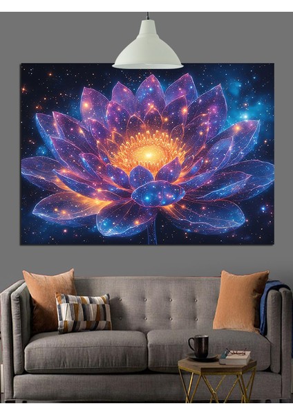 Galaksi Lotus Çiçeği Dekoratif Kanvas - Mdf Ahşap Tablo fırsatları
