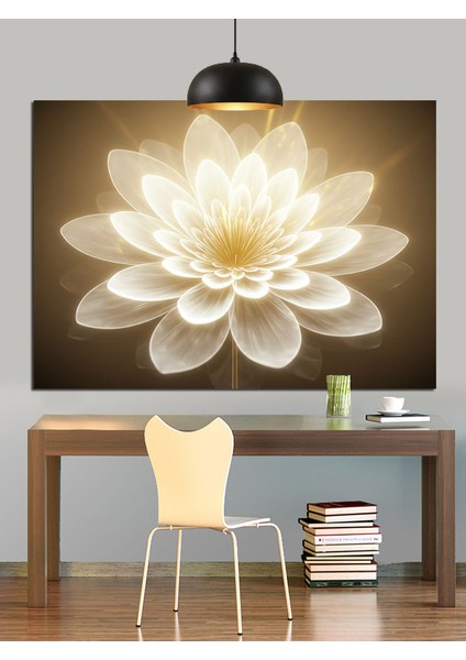 Altın Lotus Işık Dekoratif Kanvas - Mdf Ahşap Tablo