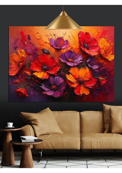 Kırmızı Mor Çiçekler Dekoratif Kanvas - Mdf Ahşap Tablo fiyatları