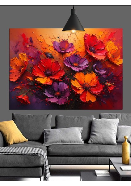 Kırmızı Mor Çiçekler Dekoratif Kanvas - Mdf Ahşap Tablo modelleri