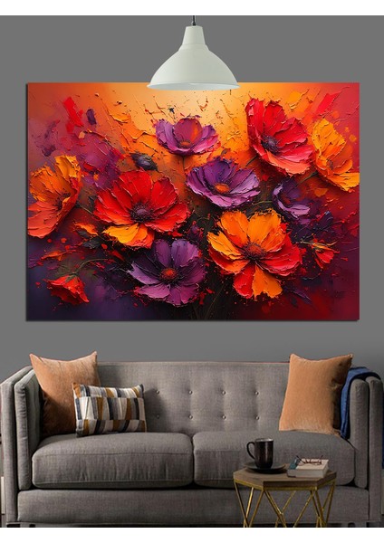 Kırmızı Mor Çiçekler Dekoratif Kanvas - Mdf Ahşap Tablo fırsatları