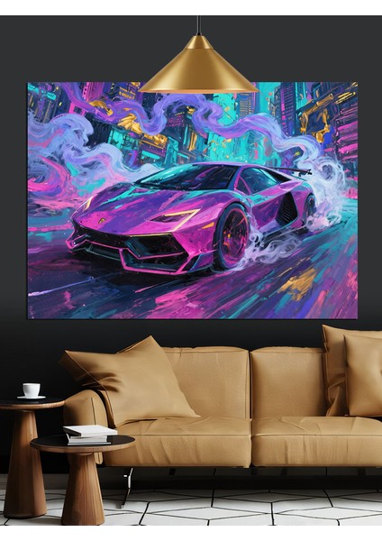 Renkli Neon Spor Araba Dekoratif Kanvas - Mdf Ahşap Tablo fiyatları