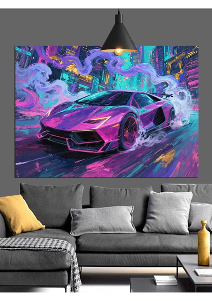Renkli Neon Spor Araba Dekoratif Kanvas - Mdf Ahşap Tablo modelleri