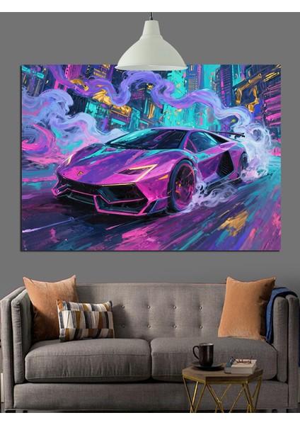 Renkli Neon Spor Araba Dekoratif Kanvas - Mdf Ahşap Tablo fırsatları