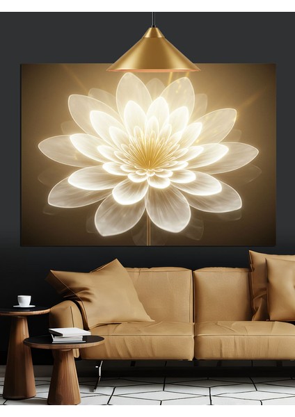 Altın Lotus Işık Dekoratif Kanvas - Mdf Ahşap Tablo modelleri