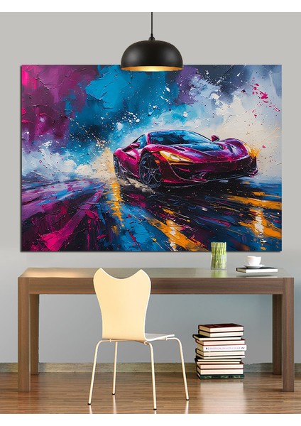 Renk Patlamalı Spor Araba Dekoratif Kanvas - Mdf Ahşap Tablo fiyatları